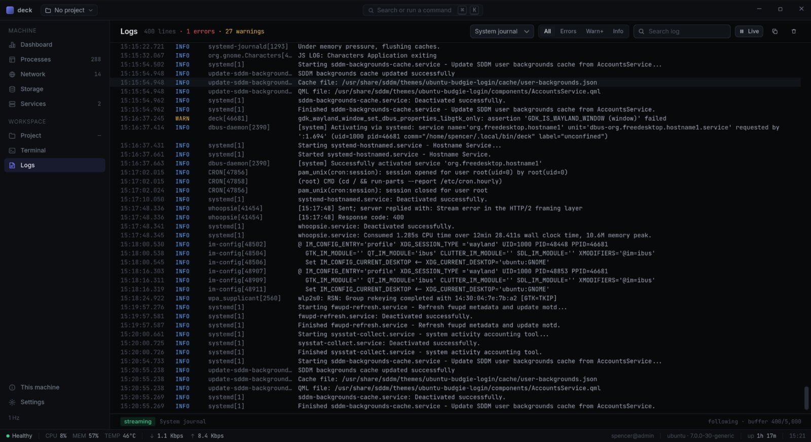 deck streaming system logs