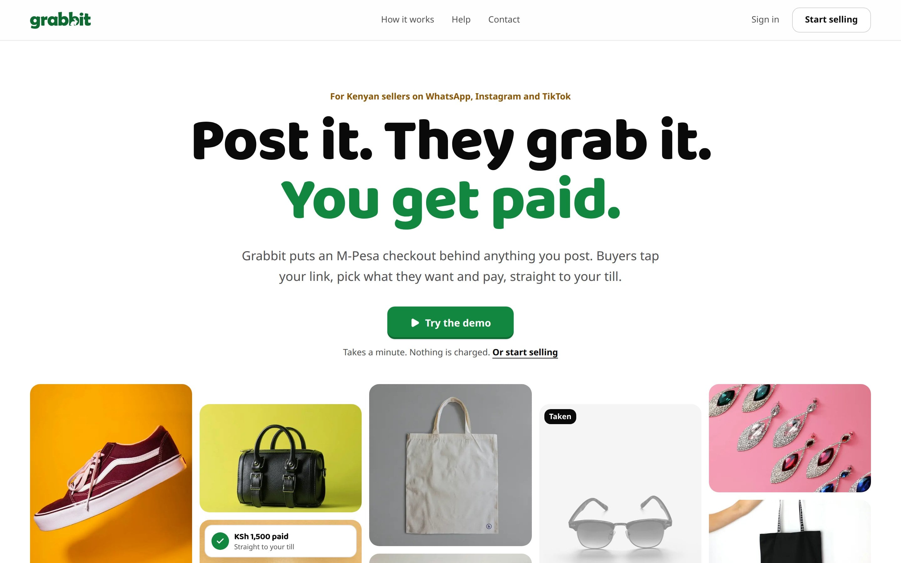 Grabbit's home page: Post it. They grab it. You get paid.