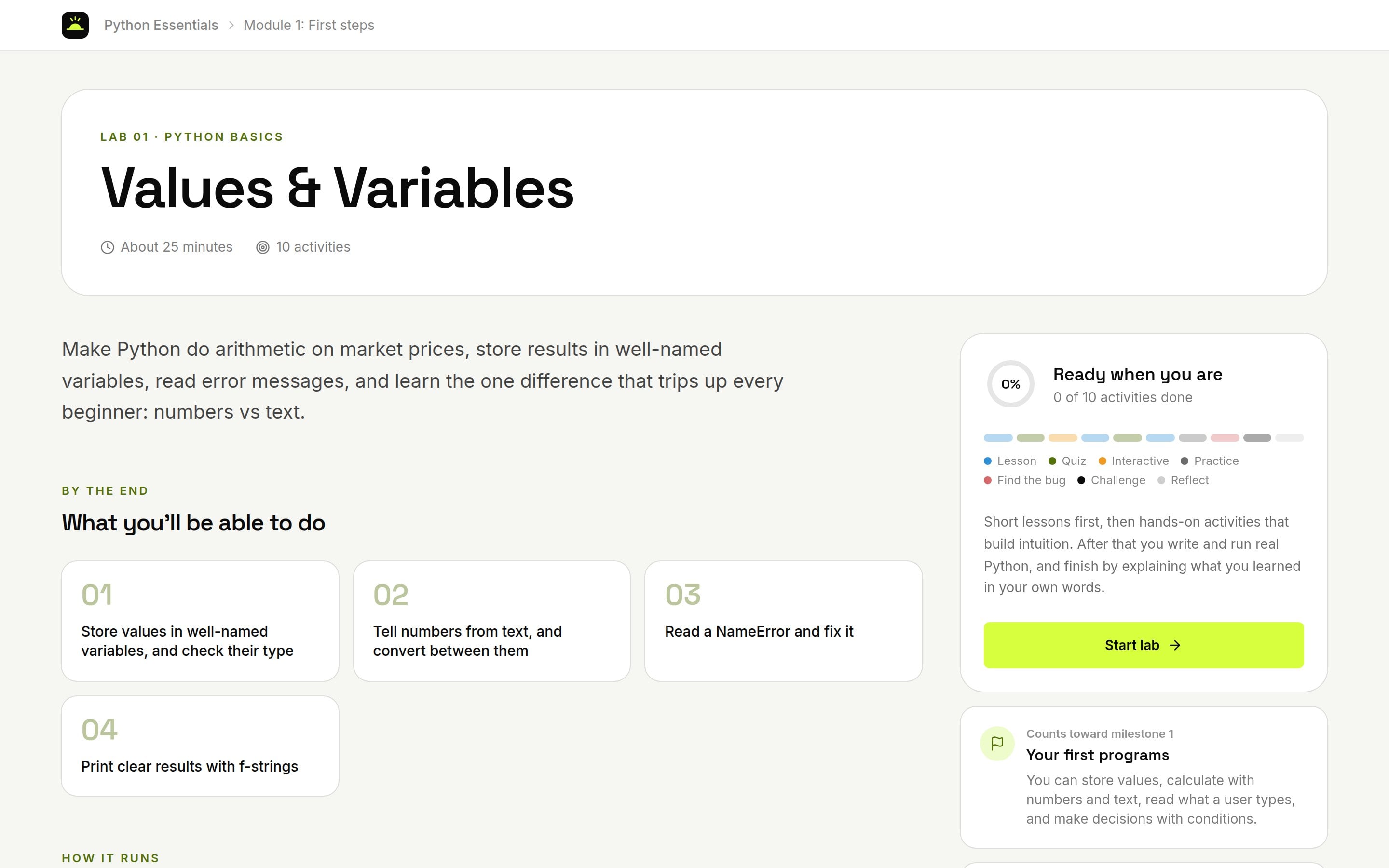 A NuruLabs lab: Values and Variables