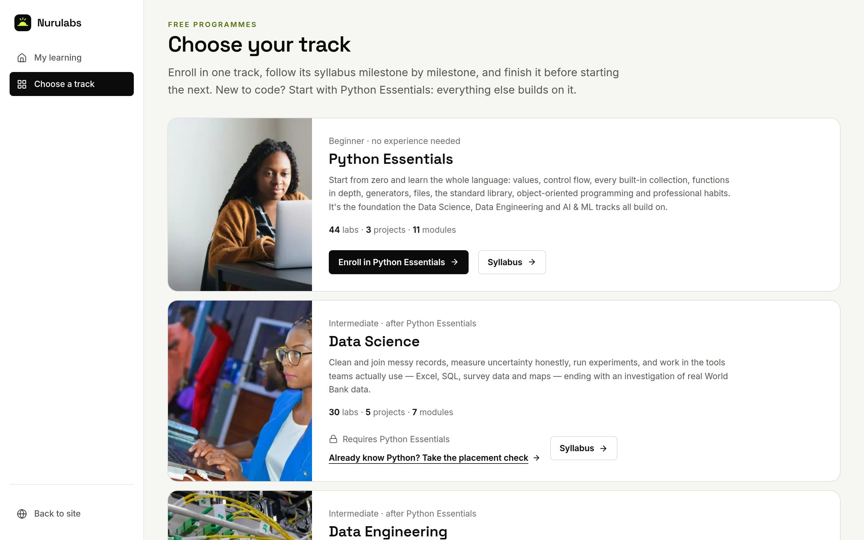 The four NuruLabs tracks